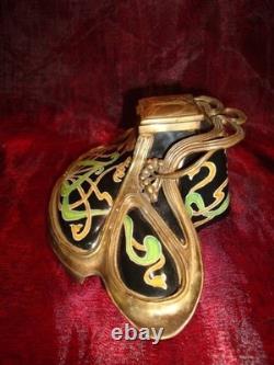 Art Nouveau Style Inkwell Flower Art Deco Style Porcelain Bronze Ceramic