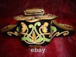 Art Nouveau Style Inkwell Flower Art Deco Style Porcelain Bronze Ceramic
