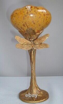 Art Nouveau Style Vase Figurine Dragonfly Wildlife Art Deco Style Porcelain Bron