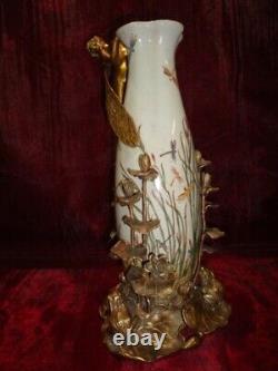 Art Nouveau Style Vase Figurine Frog Elf Art Deco Style Porcelain Bronze