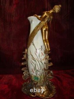 Art Nouveau Style Vase Figurine Frog Elf Art Deco Style Porcelain Bronze