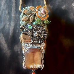 Art deco nouveau jewelry necklace pendant luxury liberty eagle flower rhinestone