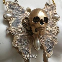 Art deco nouveau jewelry necklace pendant luxury retro butterfly moth skull luck