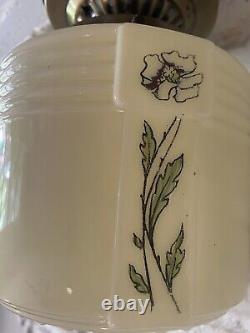 Arts & Crafts Deco Custard Colored Floral Shade White Porcelain Fixture