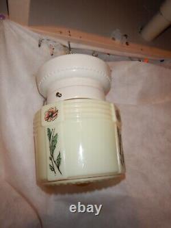 Arts & Crafts Deco Custard Floral Shade White Porcelain Fixture