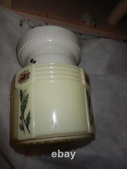 Arts & Crafts Deco Custard Floral Shade White Porcelain Fixture