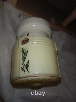 Arts & Crafts Deco Custard Floral Shade White Porcelain Fixture