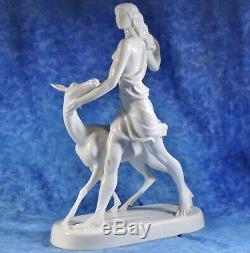 Augarten Wien Vienna 15 Art Deco Porcelain Statuette Nude Woman & Deer, F Optiz