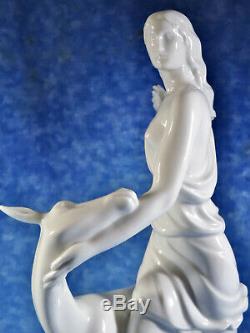 Augarten Wien Vienna 15 Art Deco Porcelain Statuette Nude Woman & Deer, F Optiz