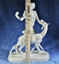 Augarten Wien Vienna 15 Art Deco Porcelain Statuette Nude Woman & Deer, F Optiz