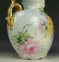 Austria Hand Painted Multicolor Roses Handled 11 Pillow Vase