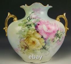 Austria Hand Painted Multicolor Roses Handled 11 Pillow Vase