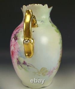 Austria Hand Painted Multicolor Roses Handled 11 Pillow Vase