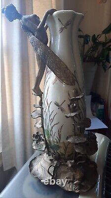 BEAUTIFUL REPRODUCTION VASE/Art Deco/ Brass/Porcelain /Fairy/Dragonfly/Frog