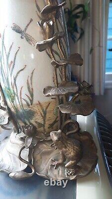BEAUTIFUL REPRODUCTION VASE/Art Deco/ Brass/Porcelain /Fairy/Dragonfly/Frog