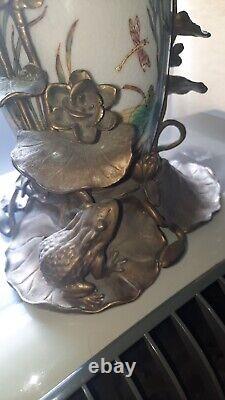 BEAUTIFUL REPRODUCTION VASE/Art Deco/ Brass/Porcelain /Fairy/Dragonfly/Frog