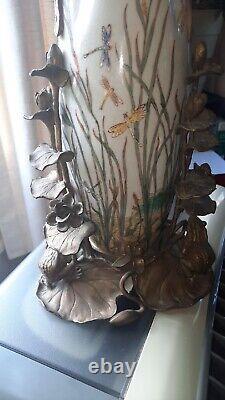 BEAUTIFUL REPRODUCTION VASE/Art Deco/ Brass/Porcelain /Fairy/Dragonfly/Frog