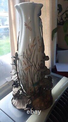 BEAUTIFUL REPRODUCTION VASE/Art Deco/ Brass/Porcelain /Fairy/Dragonfly/Frog