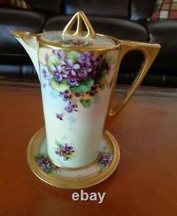 Bavaria Chocolate Tea Pot & Limoges Trivet, Handpainted Violets, Schindler