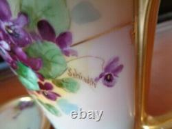 Bavaria Chocolate Tea Pot & Limoges Trivet, Handpainted Violets, Schindler