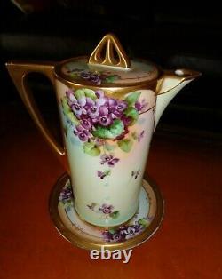 Bavaria Chocolate Tea Pot & Limoges Trivet, Handpainted Violets, Schindler