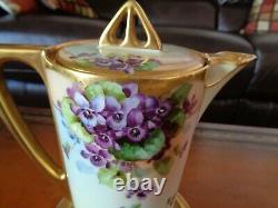 Bavaria Chocolate Tea Pot & Limoges Trivet, Handpainted Violets, Schindler