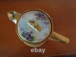 Bavaria Chocolate Tea Pot & Limoges Trivet, Handpainted Violets, Schindler