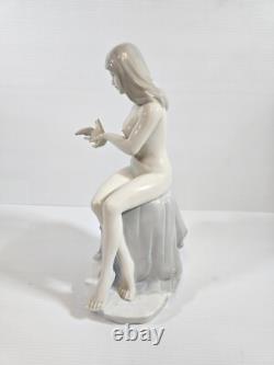 Beautiful woman Porcelain Figure bird Art Nouveau vintage Art Deco Risque nude