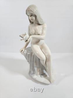 Beautiful woman Porcelain Figure bird Art Nouveau vintage Art Deco Risque nude