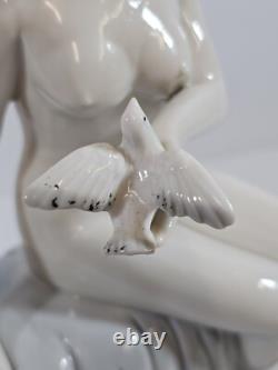 Beautiful woman Porcelain Figure bird Art Nouveau vintage Art Deco Risque nude