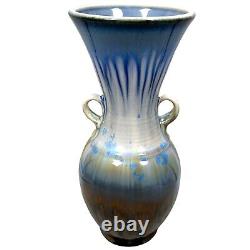 Bill Campbell Pottery Vase Flambe Drip Glaze Art Deco 12 Blue Brown Purple