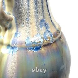 Bill Campbell Pottery Vase Flambe Drip Glaze Art Deco 12 Blue Brown Purple