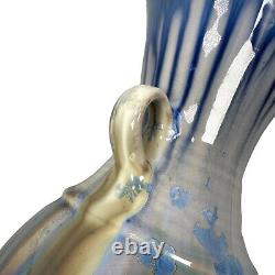 Bill Campbell Pottery Vase Flambe Drip Glaze Art Deco 12 Blue Brown Purple