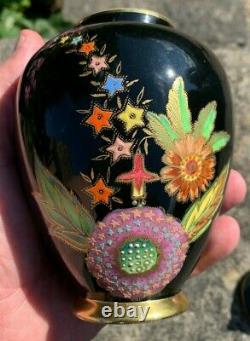 Black Art Deco CARLTON WARE Persian Garden Geometric Flowers Ginger Jar #3893