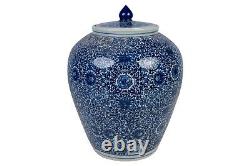 Blue and White Twisted Lotus Chinoiserie Floral Porcelain Ginger Jar 13