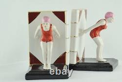 Bookends Figurine Bathing Beauty Sexy Diver Art Deco Style Art Nouveau Style Por