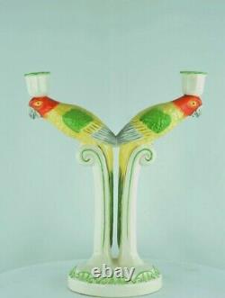 Bougeoir Figurines Perroquet Animalier Style Art Deco Porcelaine Ceramique