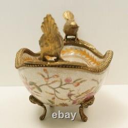 Bowl Centerpiece Bird Basket Art Deco Style Art Nouveau Style Porcelain Bronze
