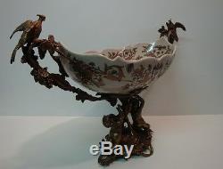 Bronze Porcelain Art Deco Style Art Nouveau Style Flower Bird Parrot Figurine Fr