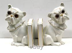C. 1920's Art Deco Cubist French Bulldog Porcelain Sitzendorf Bookends, Germany