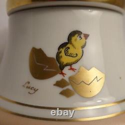 CHIC signed LUCY art deco porcelain powder jar Limoges BIG PUFFY FEATHER TYPE