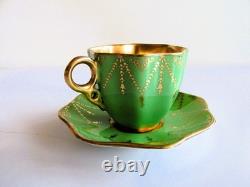 COALPORT England Antique Art Deco Coffee Mocca Cup & Saucer Hand Painted Gilt