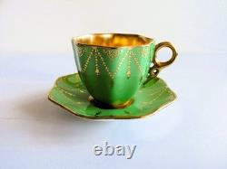 COALPORT England Antique Art Deco Coffee Mocca Cup & Saucer Hand Painted Gilt