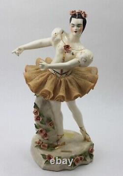 California Dresden by Avis Ballerina 2421 Figurine Lace Tutu 22kt Flowers