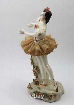 California Dresden by Avis Ballerina 2421 Figurine Lace Tutu 22kt Flowers