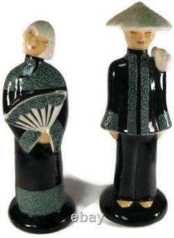 California Pottery Hedi Schoop Figurine Pair Asian Woman Flower Holder & Man