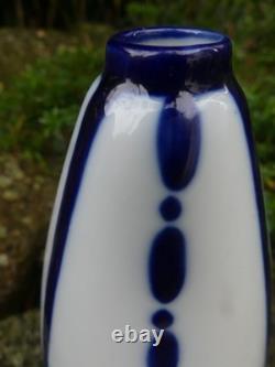 Camille THARAUD Art Deco Limoges porcelain enamels blue relief oven 19cm