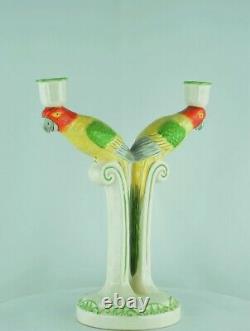 Candlestick Parrot Wildlife Art Deco Style Art Nouveau Style Porcelain Ceramic F