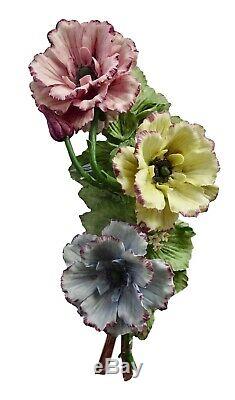 Capodimonte Italy Centerpiece Poppies Poppy Porcelain Crown N Mark Large Flowers