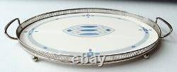 Carl Deffner CDE Antique German Oval Porcelain Serving Tray Pierced Metal Trim